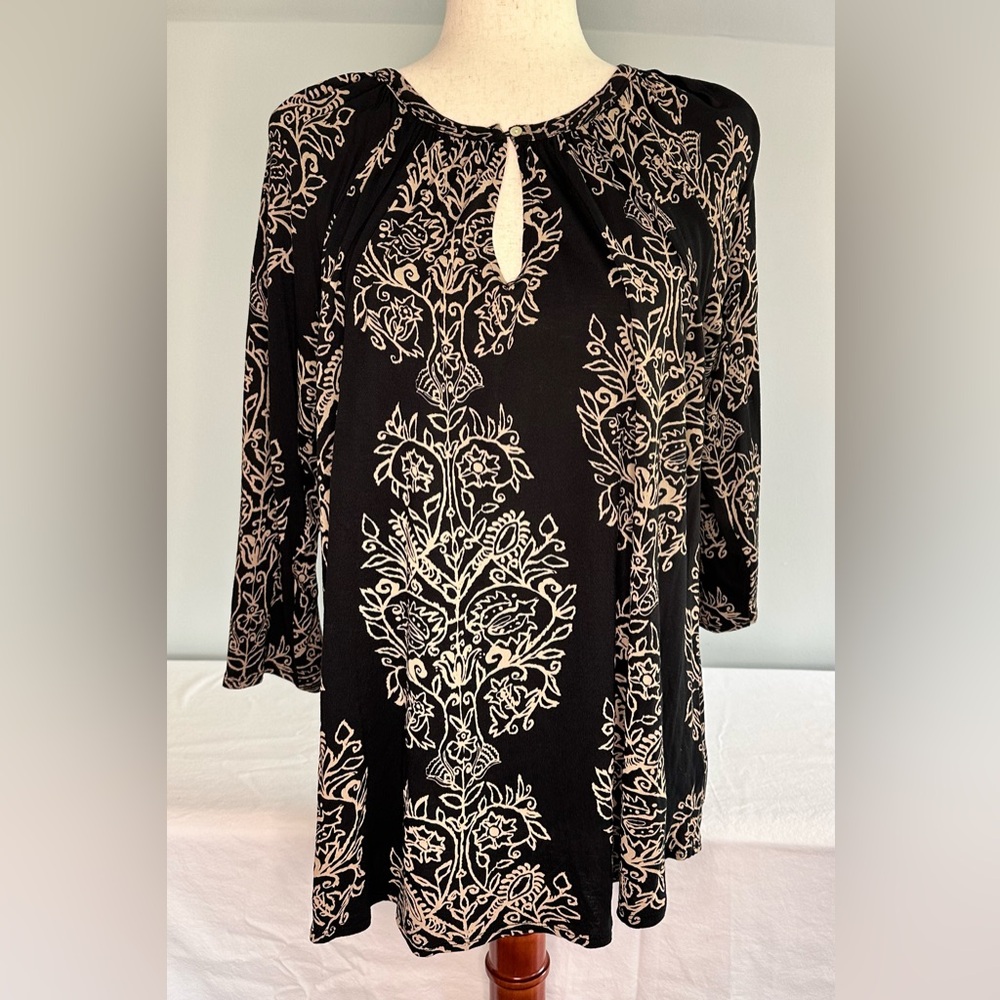 Lucky Brand Black and Cream Patterned Top SZ W 1X
